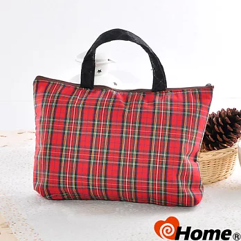 【ihome】 日風手感拼布 手提購物袋-紅格調紅條紋