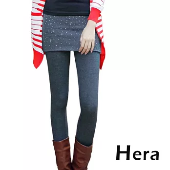 【Hera】赫拉 燙鑽鉚釘假兩件包臀顯瘦九分褲/內搭褲(二色任選)深灰色