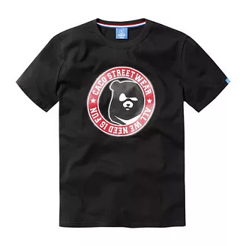 【CACO】CACO ST．美式街頭．圓章熊頭短T(男)M黑