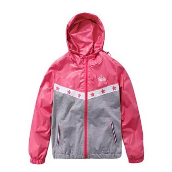 【CACO】CACO ST．美式街頭．拼接星星連帽風衣外套(女)S桃紅