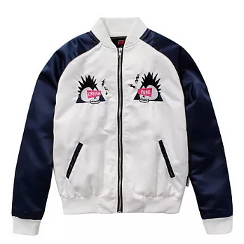 【CACO】CACO ST．美式陌頭．緞面骷顱繡花外衣(女)S白