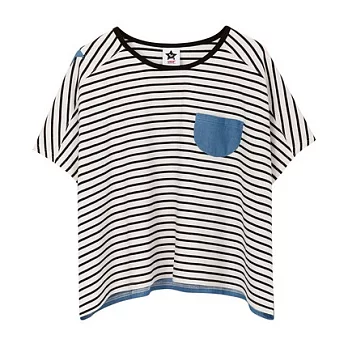 【CACO】CACO ST.美式街頭.星星拼接條紋寬版上衣(女)FREE白