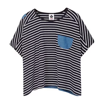 【CACO】CACO ST.美式街頭.星星拼接條紋寬版上衣(女)FREE丈青