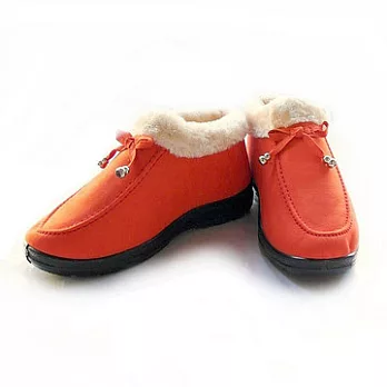 【Moscova】俏皮聖誕風 可愛滾毛邊蝴蝶結裝飾雪地靴36麂皮橘