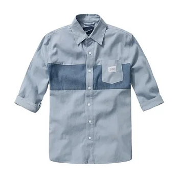 【CACO】NAVY．獨家經銷．胸口拼接七分袖襯衫(男)L淺藍