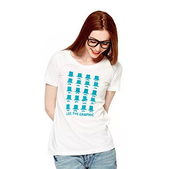 【CACO】GRAPHIC T．設計圖像．紳士植絨短T(女)S白