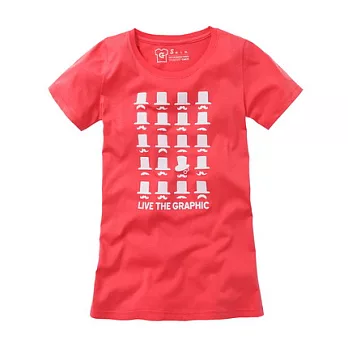 【CACO】GRAPHIC T．設計圖像．紳士植絨短T(女)S粉橘