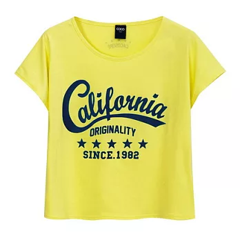 【CACO】CACO SURF．美式休閒．草寫燙絨寬版短T(女)FREE鮮黃