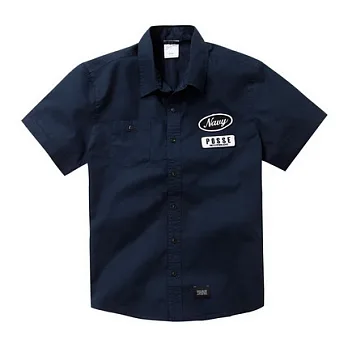 【CACO】NAVY．獨家經銷．口袋布章短袖襯衫(男)M丈青
