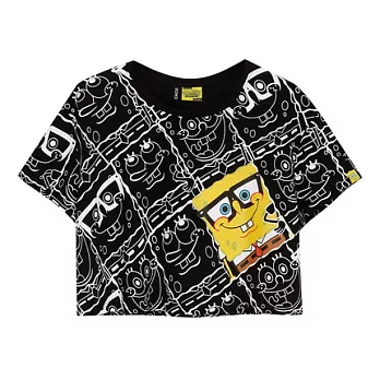 【CACO】海綿寶寶．授權款．海綿寶寶滿臉拼貼寬版短T(女)FREE黑