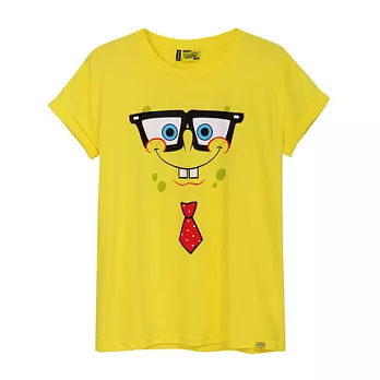 【CACO】海綿寶寶．授權款．海綿寶寶大臉眼鏡短T(女)S鮮黃