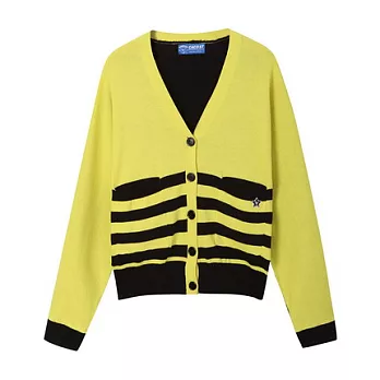 【CACO】CACO ST．美式陌頭．條紋撞色針織外套(女)FREE螢光黃