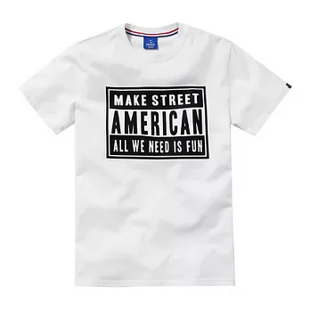 【CACO】CACO ST．美式街頭．方框標語短T(男)M白