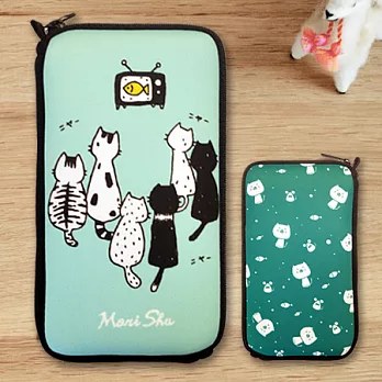 《Mori Shu》潛水布手機/硬碟/3C包- 貓咪看電視