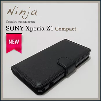 【東京御用Ninja】Sony Xperia Z1 Compact荔枝紋側掀式可插卡立架型保護皮套（黑色）