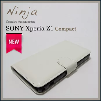 【東京御用Ninja】Sony Xperia Z1 Compact荔枝紋側掀式可插卡立架型保護皮套（白色）
