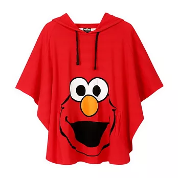 【CACO】芝麻街.授權款.ELMO大臉後拼條紋寬版連帽短T(女)FREE紅色