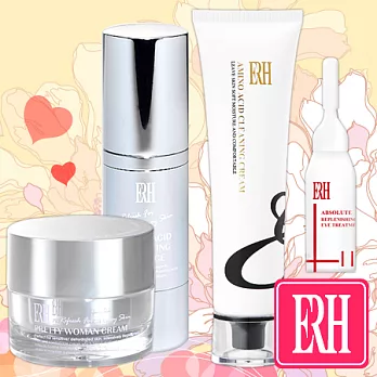 【ERH】母親節超值組(柔敏保濕24女人霜35g+柔敏保濕24水精華30ml+透皙明亮喚采潔顏霜100ml+絕對全效熬夜亮眼10ml)