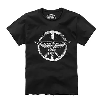 【CACO】CACO SURF．美式休閒．和平老鷹拓印感短T(男)S黑