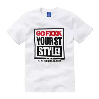 【CACO】CACO ST．美式街頭．方框標語短T(男)S白