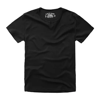 【CACO】CACO SURF．美式休閒．圓領開V短T(男)S黑