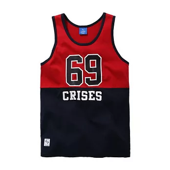 【CACO】CACO ST．美式街頭．69拼接滾邊背心(男)S深紅