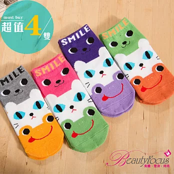 【BeautyFocus】(4雙組)動物疊羅漢止滑童襪7266-四色各1