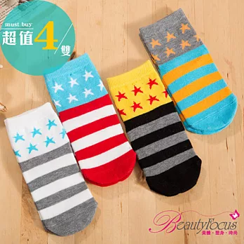 【BeautyFocus】(4雙組)條紋星星止滑童襪7269-四色各1
