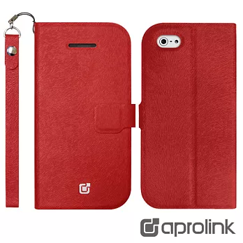 【Aprolink】iPhone5/5S側掀式皮革紋保護皮套/紅(IPH-504/RD)