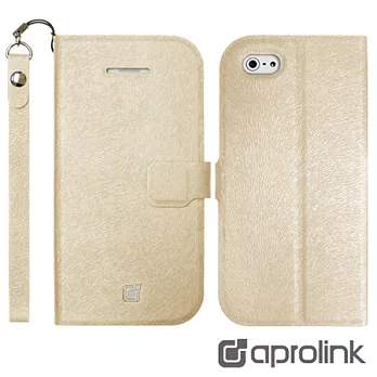 【Aprolink】iPhone5/5S側掀式皮革紋保護皮套/金(IPH-504/BG)
