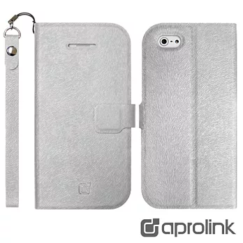 【Aprolink】iPhone5/5S側掀式皮革紋保護皮套/銀(IPH-504/SR)