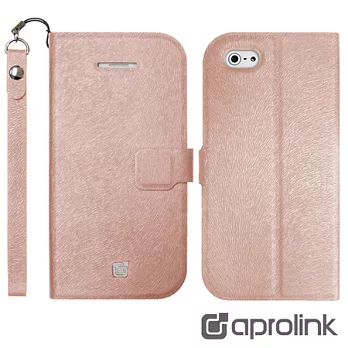 【Aprolink】iPhone5/5S側掀式皮革紋保護皮套/粉(IPH-504/PK)