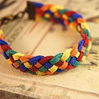 [ 綠綠亞 ] 五色編織韓國絨手環 (彩虹)