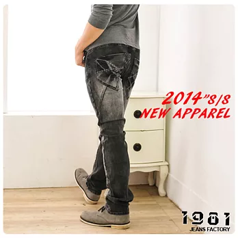 1981牛仔褲/美式盾牌電繡合身直筒/台灣製_2277#M黑色