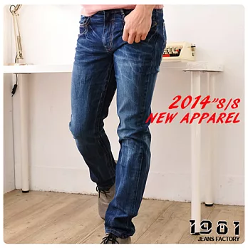 1981牛仔褲.電繡LOGO合身彈性小直筒.台灣製_2293#M藍色