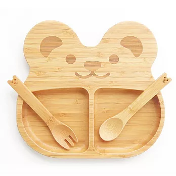 la-boos 純天然竹製兒童餐具 餐盤 湯匙 叉子 - 可愛ＱＱ熊