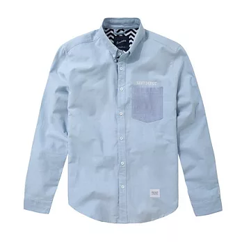 【CACO】NAVY．獨家經銷．波浪撞色補丁長袖襯衫(男)S淺藍