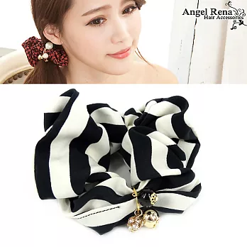 【Angel Rena】經典條紋˙水晶珠珠墜飾髮束(黑白系)