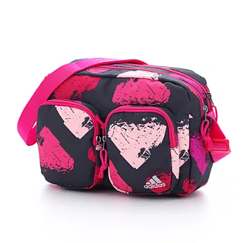 ADIDAS 心心相印甜蜜雙口袋隨身側背包黑色
