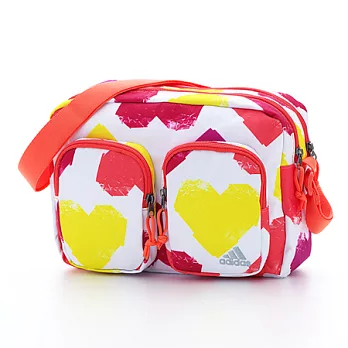 ADIDAS 心心相印甜蜜雙口袋隨身側背包白色