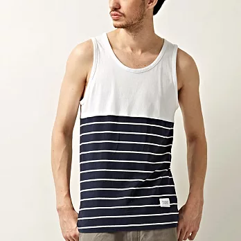 【CACO】NAVY．獨家經銷．拼接條紋背心(男)S白