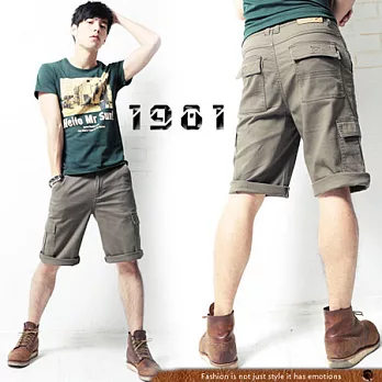 1981牛仔褲/休閒側口袋素面短工作褲_38117#M墨綠色