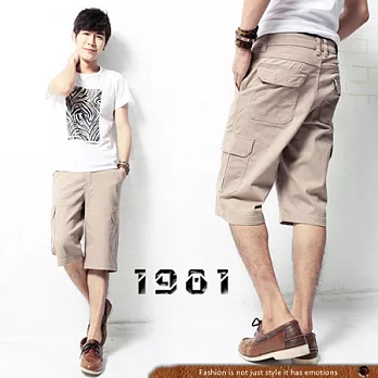 1981牛仔褲/休閒側口袋素面短工作褲_38118#M卡其色