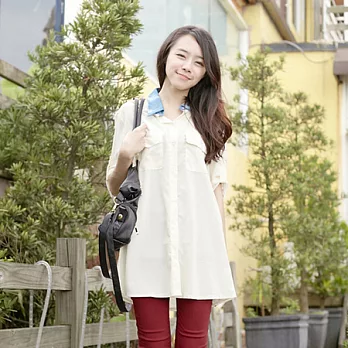 ROSE。戀愛宣言雪紡牛仔領上衣 杏系