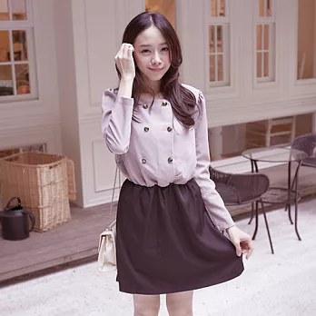 ROSE。質感雙排釦配色洋裝 灰系