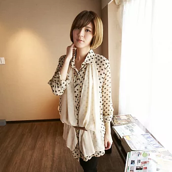 ROSE。多層次波點雪紡洋裝杏系