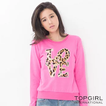 【TOP GIRL】休閒LOVE圓領TS桃紅