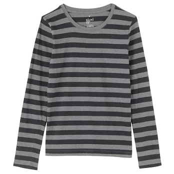 [MUJI 無印良品]女有機棉圓領長袖T恤S灰白橫紋