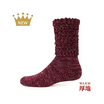 【 PULO 】厚地針織造型暖暖襪-酒紅-M