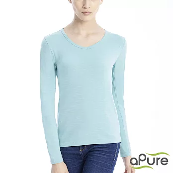 【aPure】feHot發熱衣 女V領柔感發熱衣-湖水綠S 湖水綠